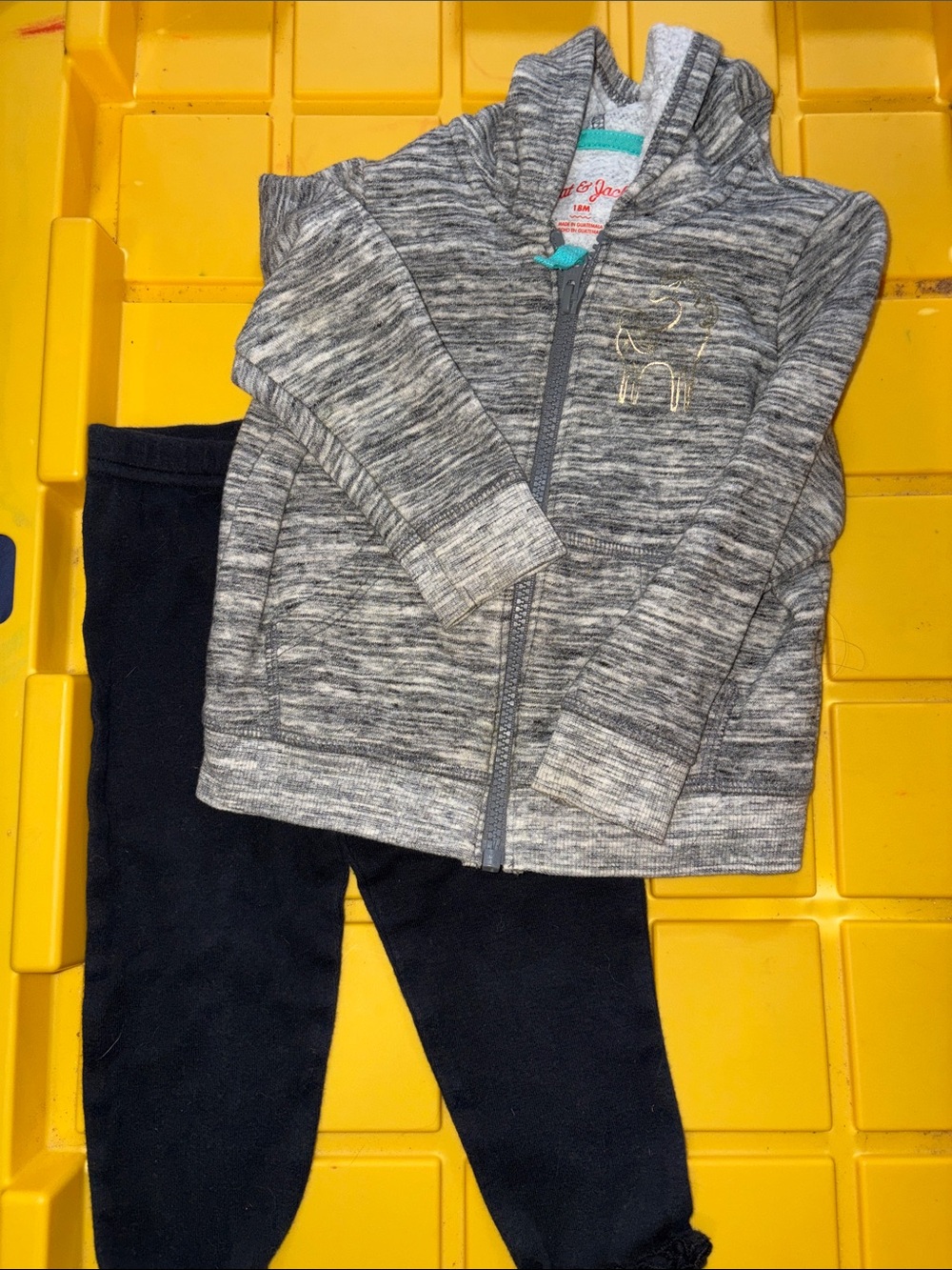 Carter's Gray Heather Zip Hoodie with Black Leggings Set